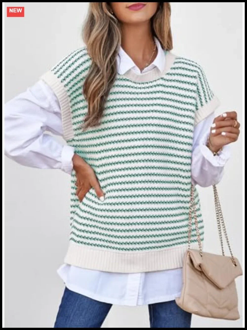 Women's Striped Cap Sleeve Sweater Vest - Relaxed Fit Knit Top